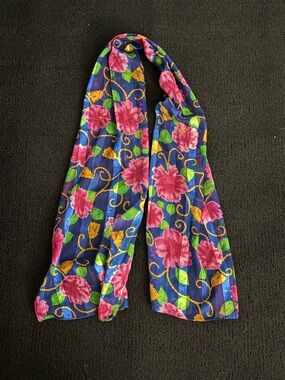 Women's Floral Navy Blue Scarf with Pink Flowers